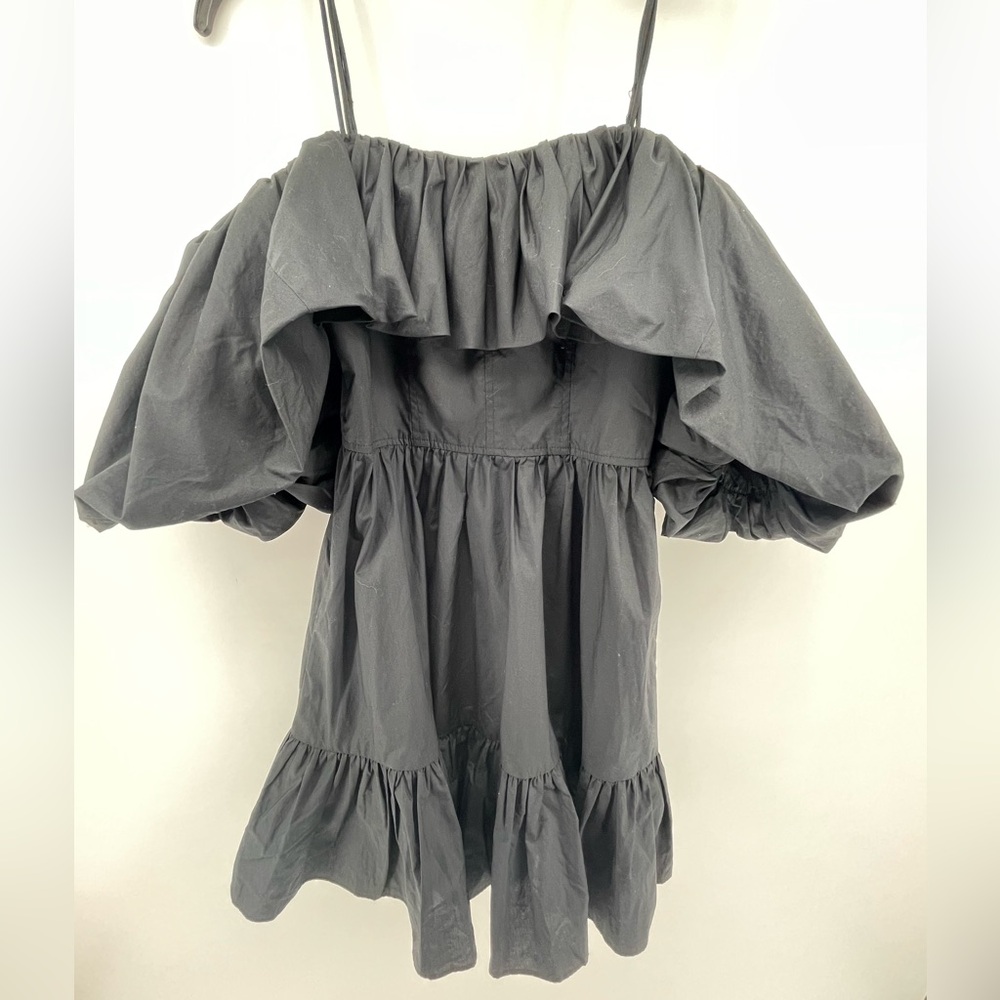 ULLA JOHNSON Lila Cold-Shoulder Mini Cocktail Party Black Dress Size 0 Pockets